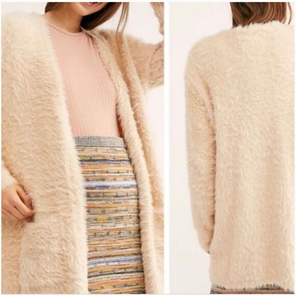 Free People | Pale Pink Cream Soft Fuzzy Cardigan M - Picture 1 of 7